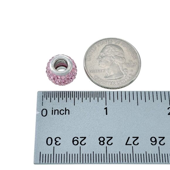 Vintage Sterling Silver 925 Pink Crystal Spacer Bead Charm - Picture 3 of 4
